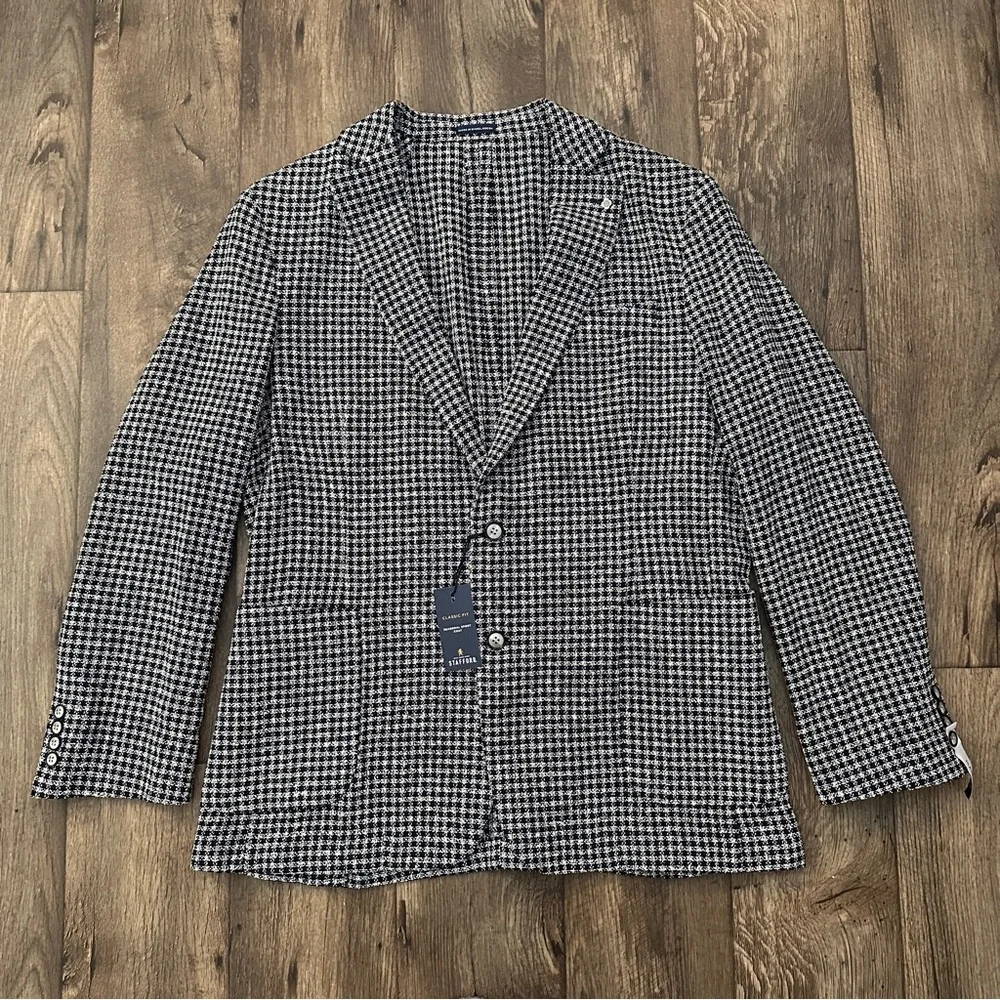 Stafford Classic Fit Sport Coat Blazer Jacket Men’s Size 44R Navy Check